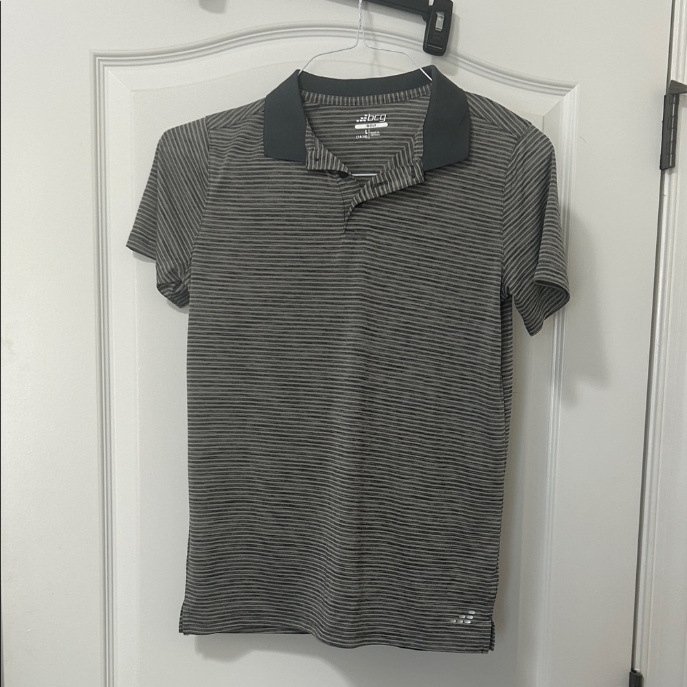 BCG Black and Gray Striped Polo Shirt